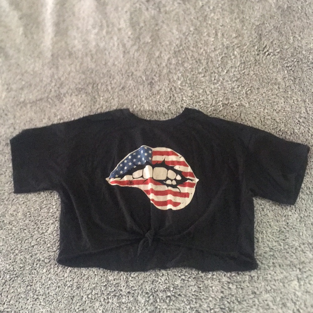 Black crop top with American flag lip